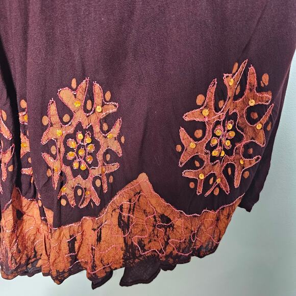 Sunflower Mini Dress Rayon Crinkle Sequins Embroidered Boho Hippie Womens Sz OS - Picture 3 of 7